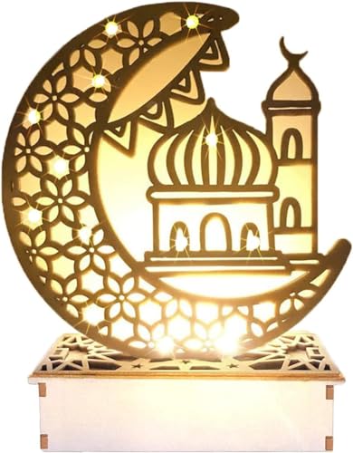KATELUO Ramadan LED Holz Lampe, Ramadan Mond Nachtlicht Mubarak Ramadan LED Muslim Nachtlicht, LED Mond Schreibtischlampe Nachttischlampe Ramadan Dekoration Lichter für Muslimische Festival Geschenke von KATELUO