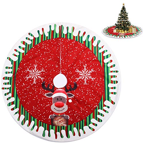 KATELUO Weihnachtsbaumdecke Rund, Filz Weihnachtsbaum Rock, Weihnachtsbaum Schürze, Weihnachtsbaum Teppich Rund mit Schneeflocke, Elch Design (Rot, 80cm) von KATELUO