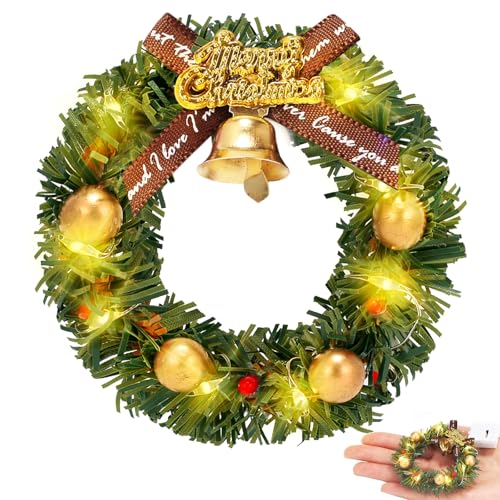 Mini Weihnachtskranz, Miniatur Weihnachtskranz Miniatur Weihnachtskränze mit Lichterkette Miniatur, Mini Weihnachtsschmuck Kranz, Puppenstube Weihnachten Kranz für Puppenhaus Dekoration Weihnachten von KATELUO