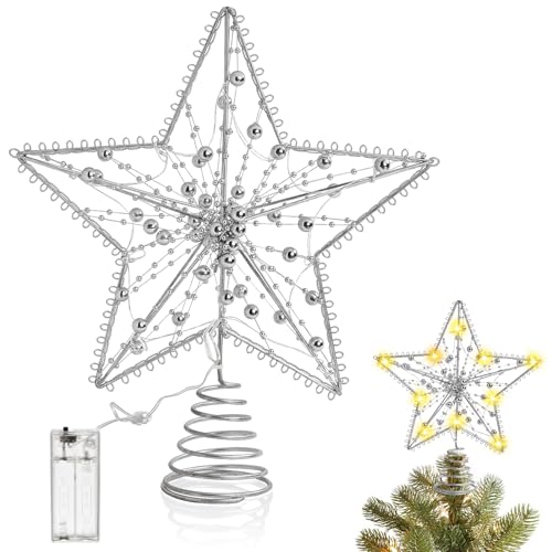 Weihnachtsbaum Spitze Stern, 25 cm Weihnachtsbaum Stern Spitze LED Stern Christbaumspitze Stern Weihnachtsbaum Topper, Stern Weihnachtsbaumspitze Beleuchtet für Christbaum Tannenbaum Spitze (A) von KATELUO