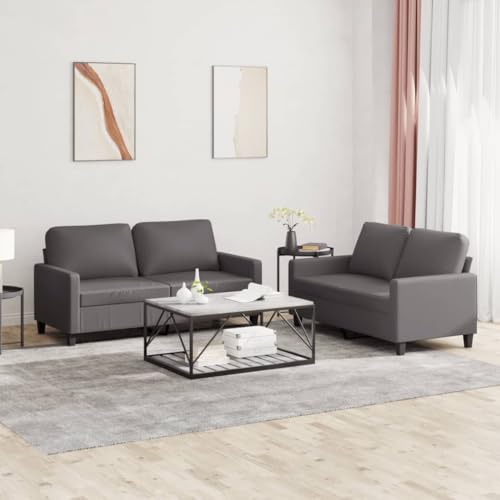2-TLG. Sofagarnitur mit Kissen Grau Kunstleder Möbel Wohnzimmer von KATERYY