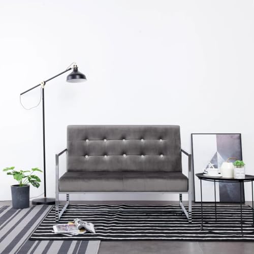 KATERYY 2-Sitzer-Sofa mit Armlehnen Dunkelgrau Chrom und Samt Möbel Wohnzimmer KATERYY 2-Sitzer-Sofa mit Armlehnen Dunkelgrau Chrom und Samt Möbel Wohnzimmer von KATERYY