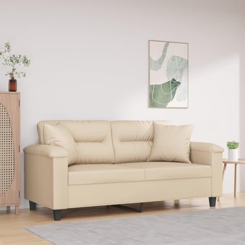 KATERYY 2-Sitzer-Sofa mit Kissen Creme 140 cm Mikrofasergewebe Möbel Wohnzimmer von KATERYY