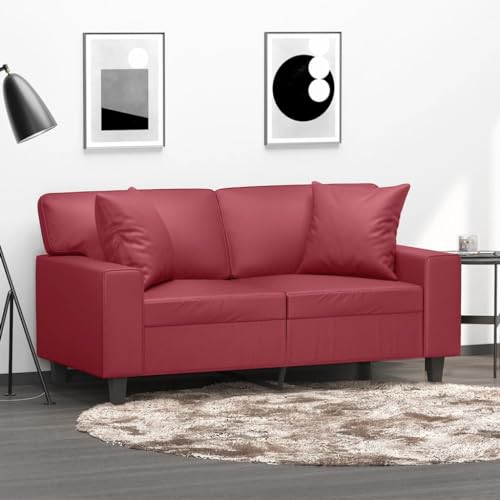 KATERYY 2-Sitzer-Sofa mit Zierkissen Weinrot 120 cm Kunstleder Möbel Wohnzimmer von KATERYY