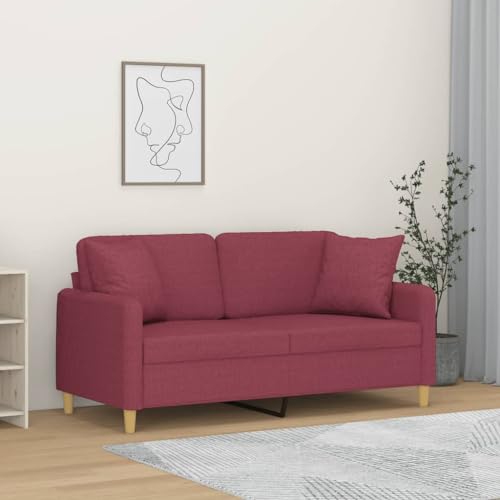 KATERYY 2-Sitzer-Sofa mit Zierkissen Weinrot 140 cm Stoff Möbel Wohnzimmer von KATERYY