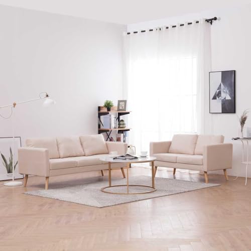 KATERYY 2-TLG. Sofagarnitur Stoff Cremeweiß Möbel Wohnzimmer von KATERYY