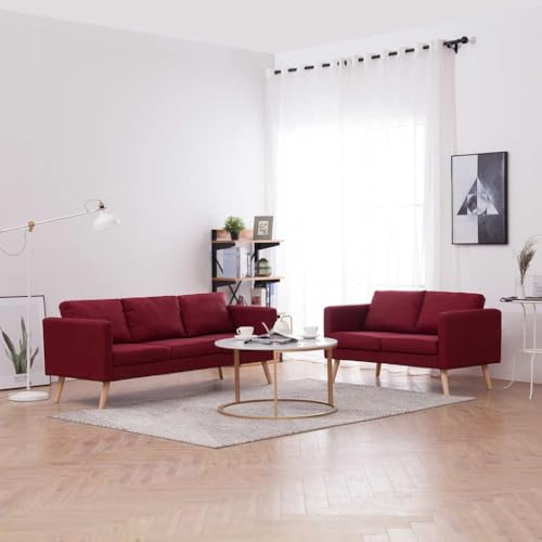 KATERYY 2-TLG. Sofagarnitur Stoff Weinrot Möbel Wohnzimmer von KATERYY