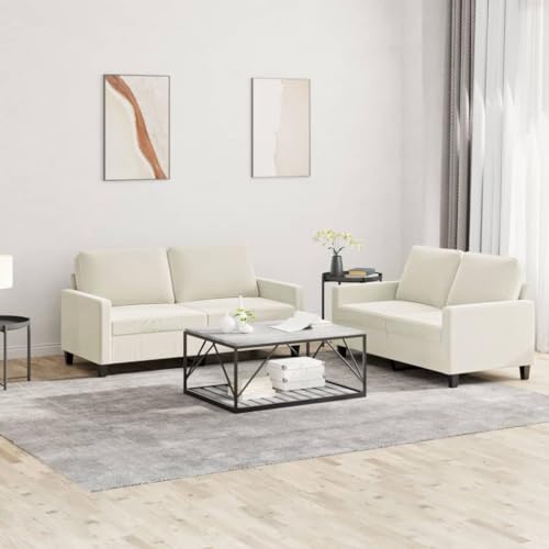 KATERYY 2-TLG. Sofagarnitur mit Kissen Creme Samt Möbel Wohnzimmer von KATERYY