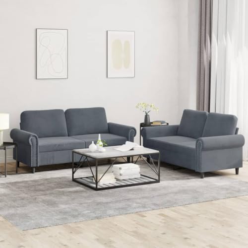 KATERYY 2-TLG. Sofagarnitur mit Kissen Dunkelgrau Samt Möbel Wohnzimmer von KATERYY