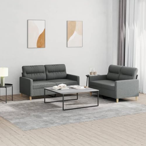 KATERYY 2-TLG. Sofagarnitur mit Kissen Dunkelgrau Stoff Möbel Wohnzimmer von KATERYY