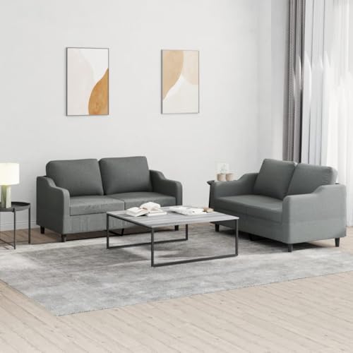 KATERYY 2-TLG. Sofagarnitur mit Kissen Dunkelgrau Stoff Möbel Wohnzimmer von KATERYY