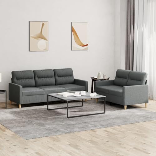 KATERYY 2-TLG. Sofagarnitur mit Kissen Dunkelgrau Stoff Möbel Wohnzimmer von KATERYY