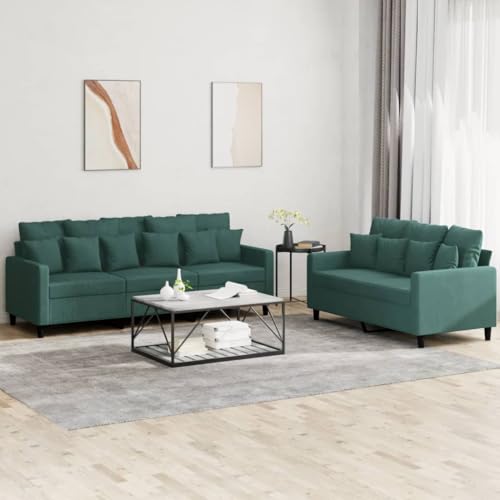 KATERYY 2-TLG. Sofagarnitur mit Kissen Dunkelgrün Samt Möbel Wohnzimmer von KATERYY