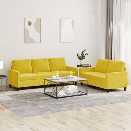 KATERYY 2-TLG. Sofagarnitur mit Kissen Gelb Samt Möbel Wohnzimmer von KATERYY