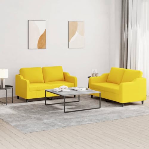 KATERYY 2-TLG. Sofagarnitur mit Kissen Hellgelb Stoff Möbel Wohnzimmer von KATERYY