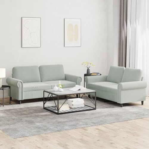 KATERYY 2-TLG. Sofagarnitur mit Kissen Hellgrau Samt Möbel Wohnzimmer KATERYY 2-TLG. Sofagarnitur mit Kissen Hellgrau Samt Möbel Wohnzimmer von KATERYY
