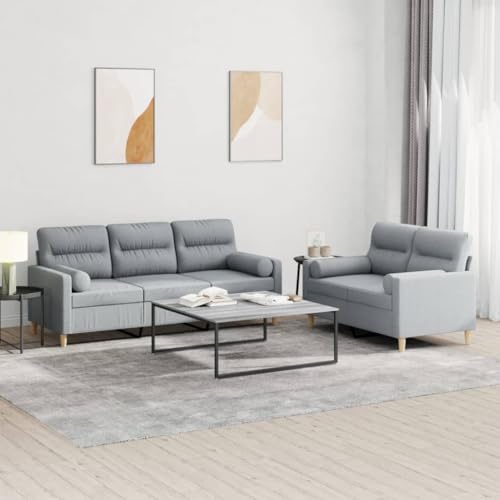 KATERYY 2-TLG. Sofagarnitur mit Kissen Hellgrau Stoff Möbel Wohnzimmer von KATERYY