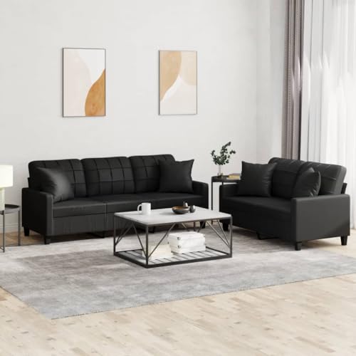 KATERYY 2-TLG. Sofagarnitur mit Kissen Schwarz Kunstleder Möbel Wohnzimmer von KATERYY