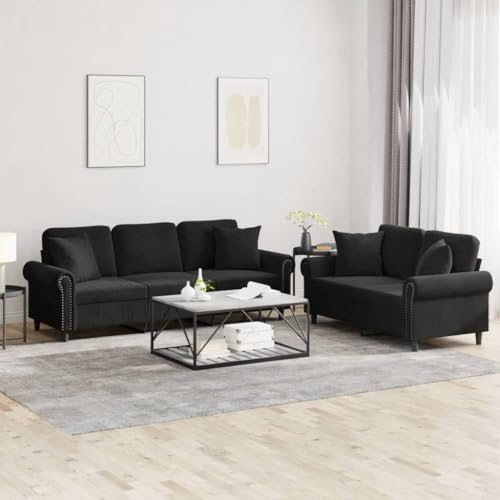 KATERYY 2-TLG. Sofagarnitur mit Kissen Schwarz Samt Möbel Wohnzimmer von KATERYY