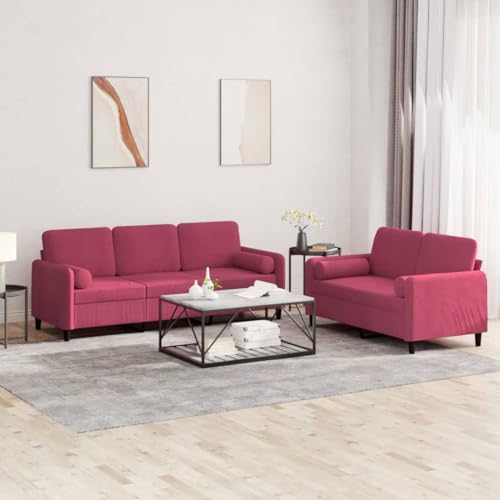 KATERYY 2-TLG. Sofagarnitur mit Kissen Weinrot Samt Möbel Wohnzimmer von KATERYY
