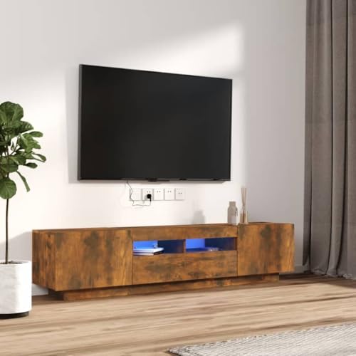 KATERYY 2-TLG. TV-Schrank-Set LED-Leuchten Räuchereiche Holzwerkstoff TV-Bänke Möbel KATERYY 2-TLG. TV-Schrank-Set LED-Leuchten Räuchereiche Holzwerkstoff TV-Bänke Möbel von KATERYY