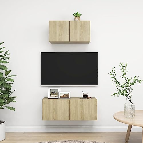 KATERYY 2-TLG. TV-Schrank-Set Sonoma-Eiche Holzwerkstoff TV-Bänke Möbel von KATERYY