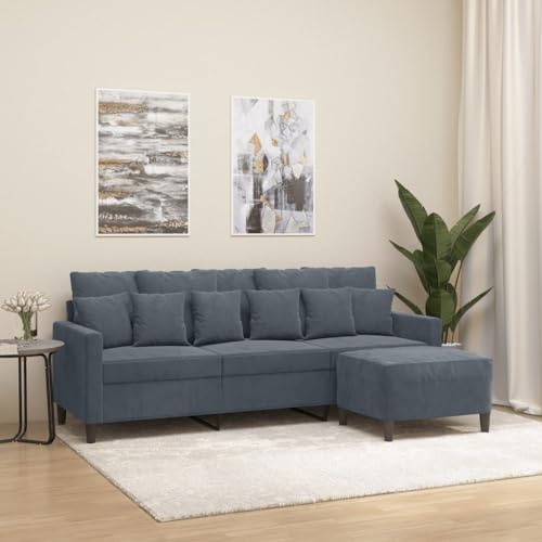 KATERYY 3-Sitzer-Sofa mit Hocker Dunkelgrau 180 cm Samt Möbel Wohnzimmer von KATERYY