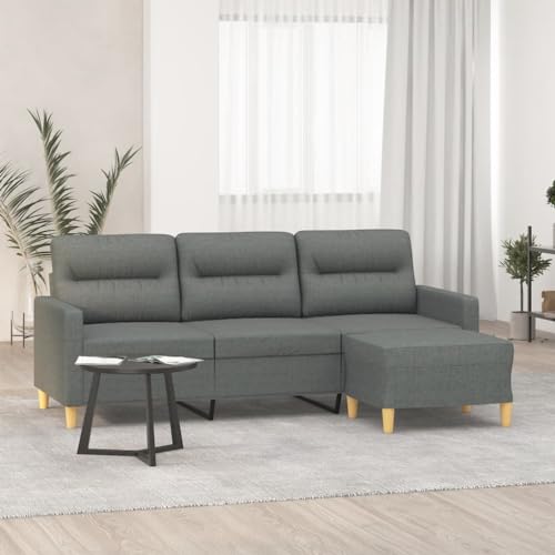 KATERYY 3-Sitzer-Sofa mit Hocker Dunkelgrau 180 cm Stoff Möbel Wohnzimmer von KATERYY