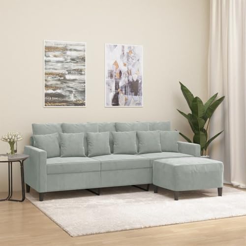 KATERYY 3-Sitzer-Sofa mit Hocker Hellgrau 180 cm Samt Möbel Wohnzimmer von KATERYY