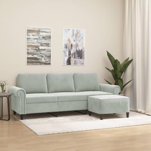 KATERYY 3-Sitzer-Sofa mit Hocker Hellgrau 180 cm Samt Möbel Wohnzimmer von KATERYY