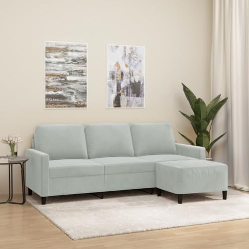 KATERYY 3-Sitzer-Sofa mit Hocker Hellgrau 180 cm Samt Möbel Wohnzimmer von KATERYY