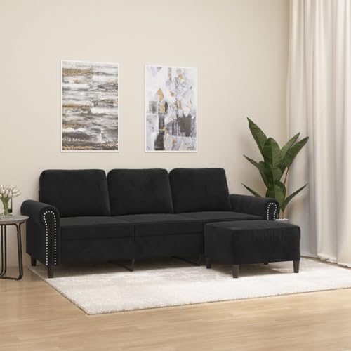 KATERYY 3-Sitzer-Sofa mit Hocker Schwarz 180 cm Samt Möbel Wohnzimmer von KATERYY