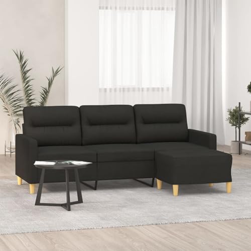 KATERYY 3-Sitzer-Sofa mit Hocker Schwarz 180 cm Stoff Möbel Wohnzimmer von KATERYY