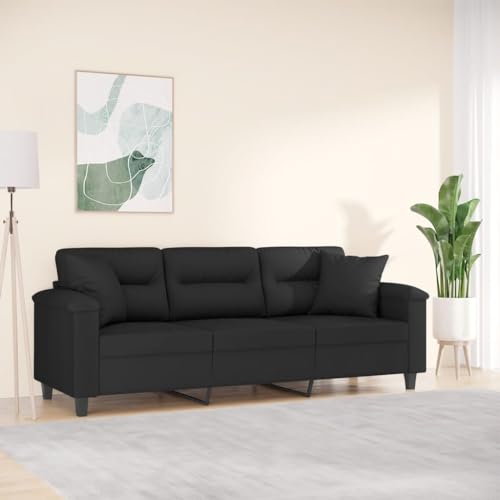KATERYY 3-Sitzer-Sofa mit Kissen Schwarz 180 cm Mikrofasergewebe Möbel Wohnzimmer von KATERYY