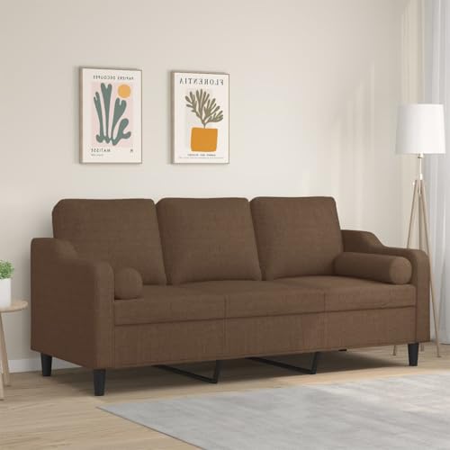 KATERYY 3-Sitzer-Sofa mit Zierkissen Braun 180 cm Stoff Möbel Wohnzimmer von KATERYY