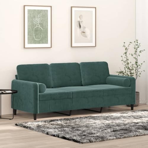 KATERYY 3-Sitzer-Sofa mit Zierkissen Dunkelgrün 180 cm Samt Möbel Wohnzimmer von KATERYY