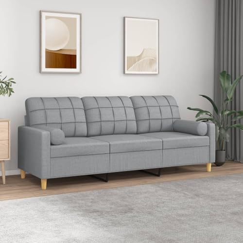 KATERYY 3-Sitzer-Sofa mit Zierkissen Hellgrau 180 cm Stoff Möbel Wohnzimmer KATERYY 3-Sitzer-Sofa mit Zierkissen Hellgrau 180 cm Stoff Möbel Wohnzimmer von KATERYY