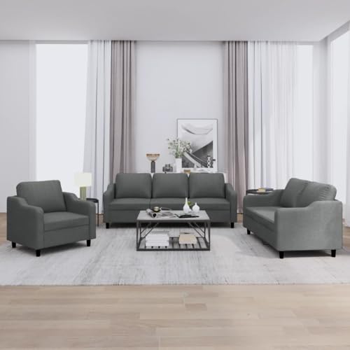 KATERYY 3-TLG. Sofagarnitur mit Kissen Dunkelgrau Stoff Möbel Wohnzimmer von KATERYY