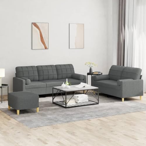 KATERYY 3-TLG. Sofagarnitur mit Kissen Dunkelgrau Stoff Möbel Wohnzimmer von KATERYY