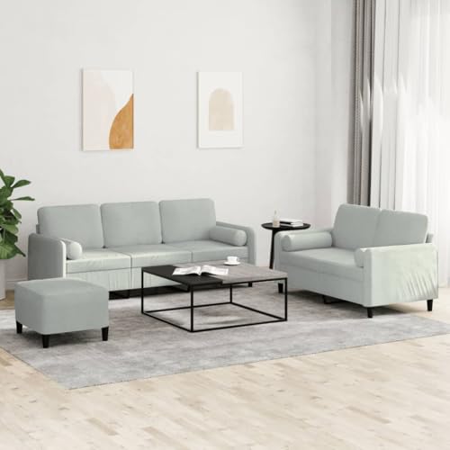 KATERYY 3-TLG. Sofagarnitur mit Kissen Hellgrau Samt Möbel Wohnzimmer von KATERYY