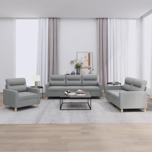 KATERYY 3-TLG. Sofagarnitur mit Kissen Hellgrau Stoff Möbel Wohnzimmer von KATERYY