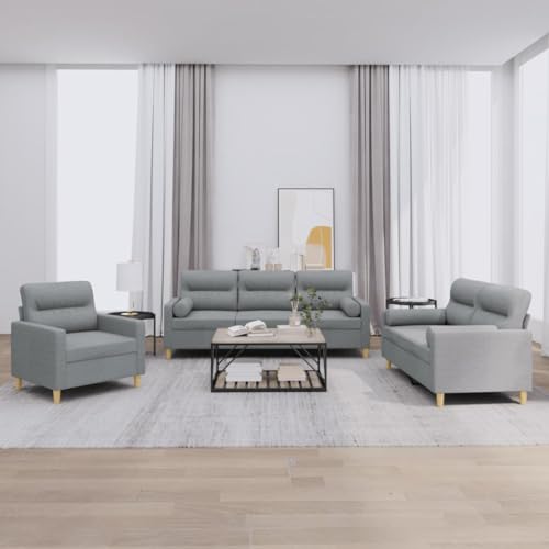 KATERYY 3-TLG. Sofagarnitur mit Kissen Hellgrau Stoff Möbel Wohnzimmer von KATERYY
