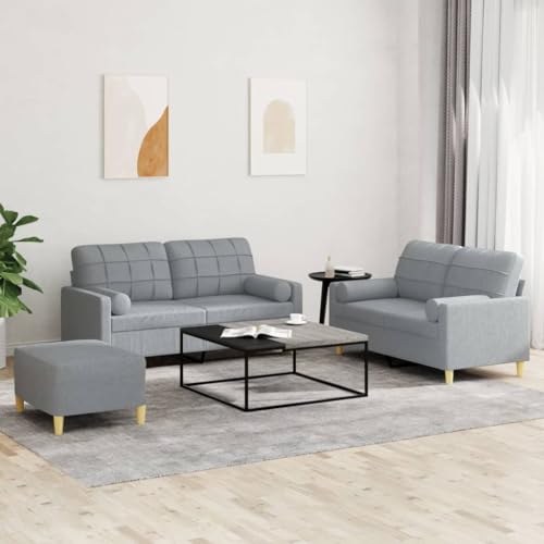 KATERYY 3-TLG. Sofagarnitur mit Kissen Hellgrau Stoff Möbel Wohnzimmer von KATERYY