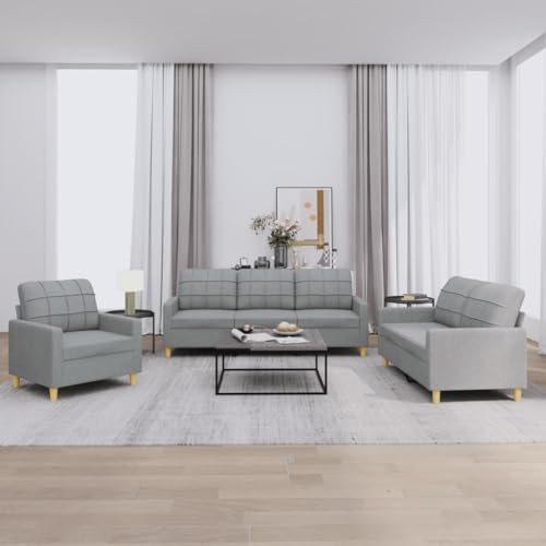 KATERYY 3-TLG. Sofagarnitur mit Kissen Hellgrau Stoff Möbel Wohnzimmer von KATERYY