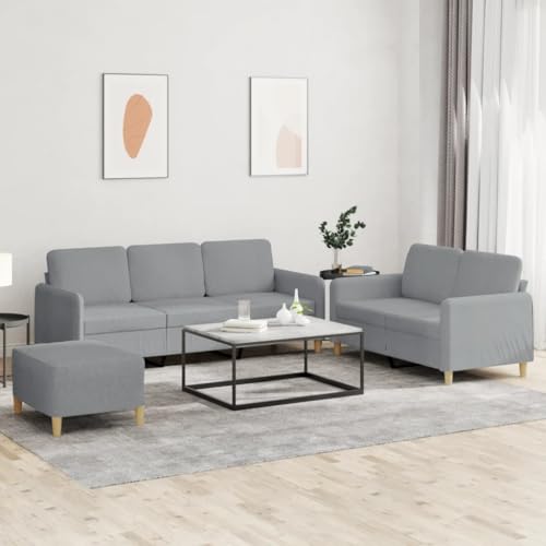 KATERYY 3-TLG. Sofagarnitur mit Kissen Hellgrau Stoff Möbel Wohnzimmer von KATERYY