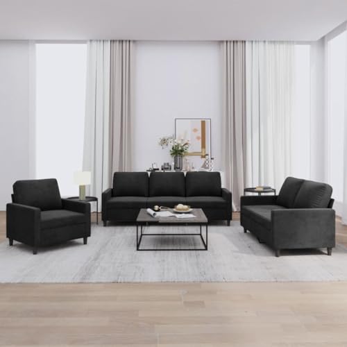 KATERYY 3-TLG. Sofagarnitur mit Kissen Schwarz Samt Möbel Wohnzimmer von KATERYY