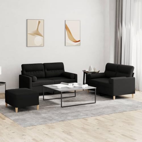 KATERYY 3-TLG. Sofagarnitur mit Kissen Schwarz Stoff Möbel Wohnzimmer von KATERYY