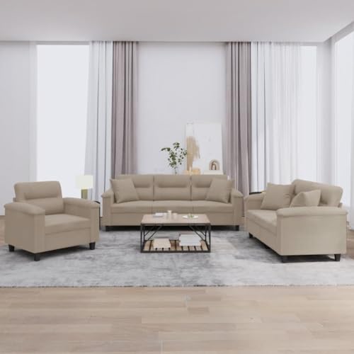 KATERYY 3-TLG. Sofagarnitur mit Kissen Taupe Mikrofasergewebe Möbel Wohnzimmer von KATERYY