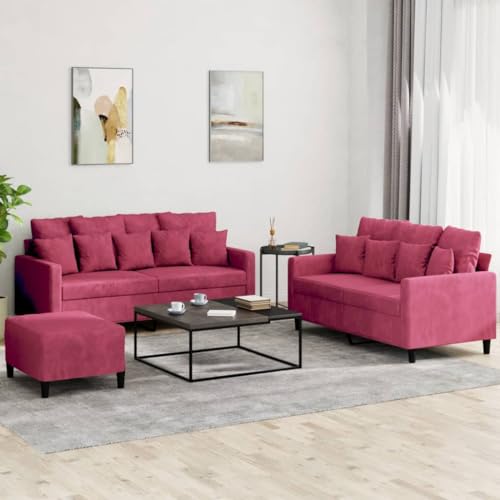 KATERYY 3-TLG. Sofagarnitur mit Kissen Weinrot Samt Möbel Wohnzimmer von KATERYY