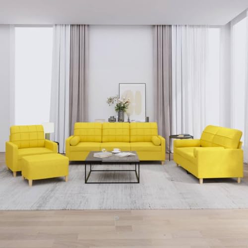 KATERYY 4-TLG. Sofagarnitur mit Kissen Hellgelb Stoff Möbel Wohnzimmer von KATERYY
